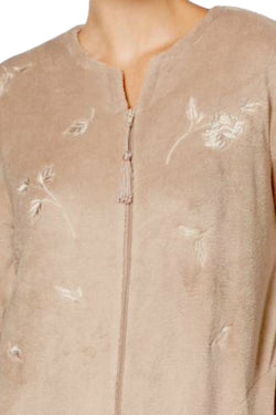 Miss Elaine Warm-Beige Embroidered Fleece Robe thumbnail 2