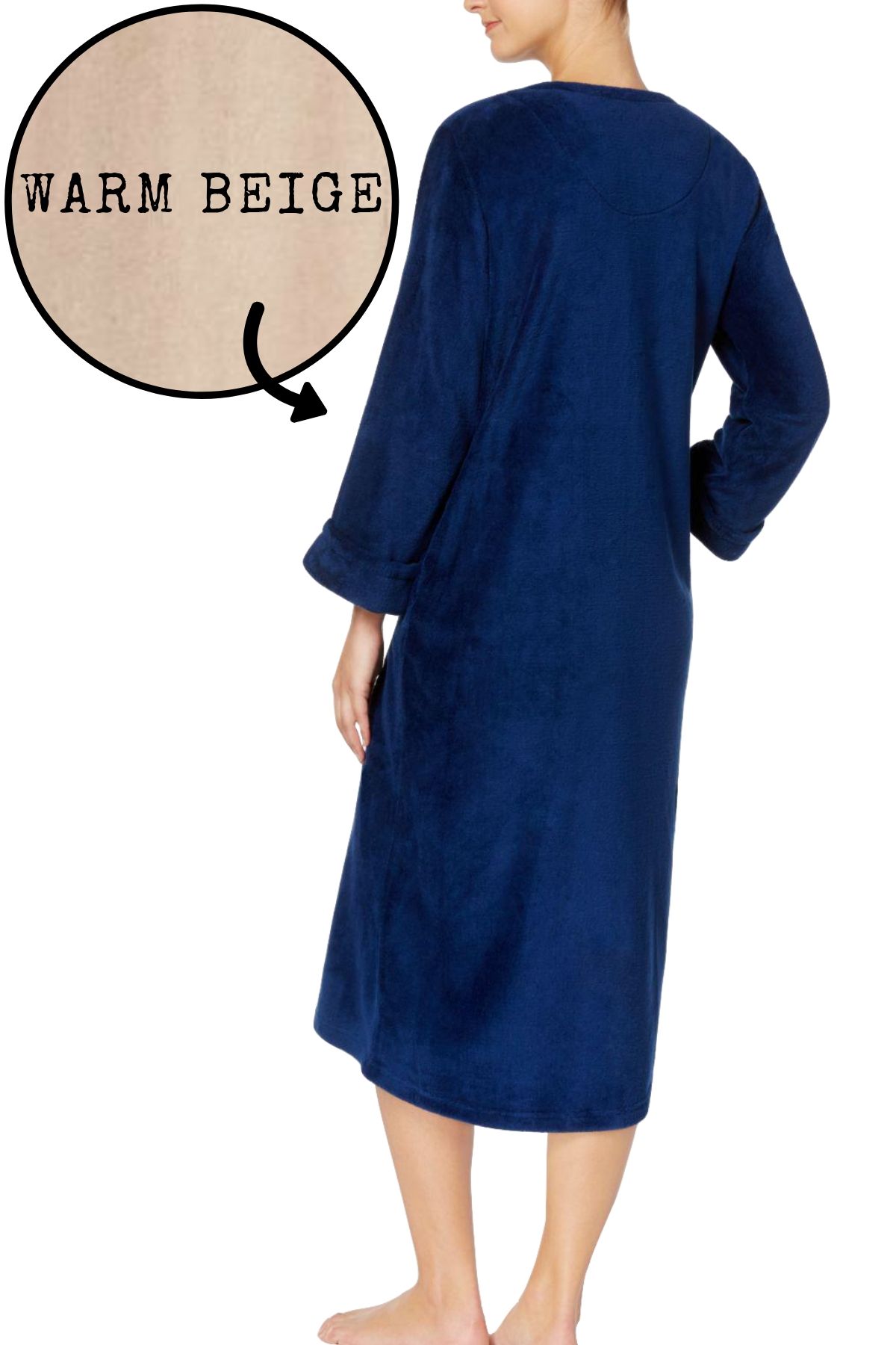 Miss Elaine Warm-Beige Embroidered Fleece Robe