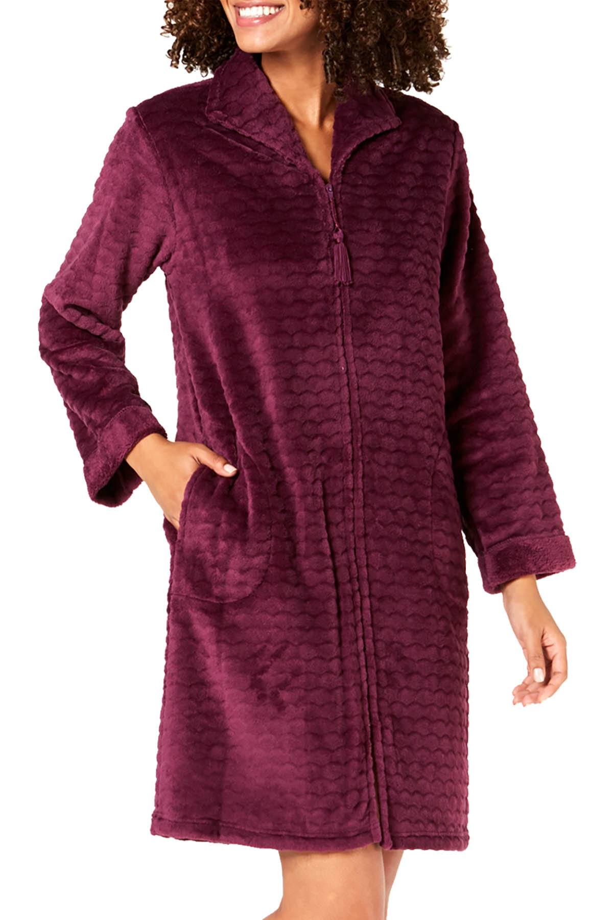 Miss Elaine Wine Jacquard Cuddle Fleece Zip Robe CheapUndies