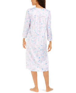 Miss Elaine Wo Brushed Back Satin V-neck Nightgown Blue Floral Stems On Pink thumbnail 3