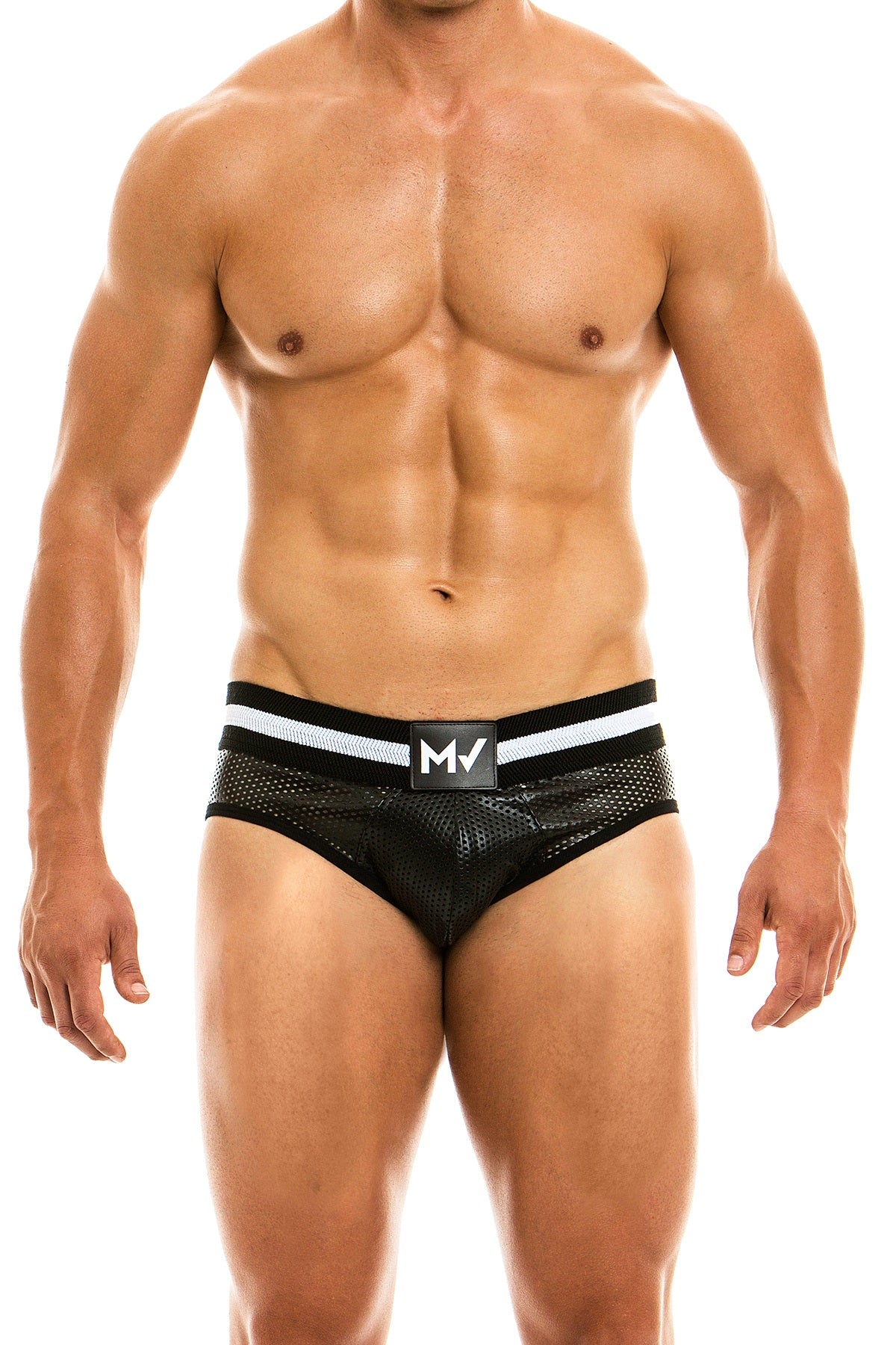 Modus Vivendi Black Perforated Vegan Leather Backless Brief