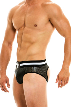 Modus Vivendi Black Perforated Vegan Leather Backless Brief thumbnail 1