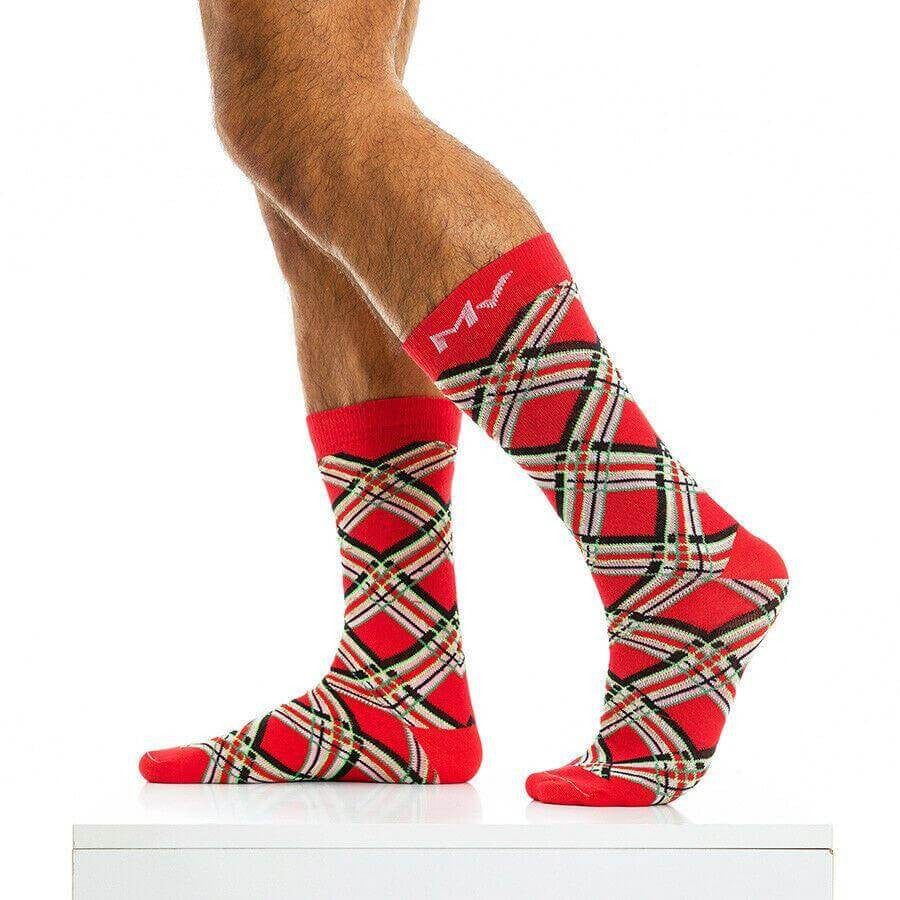 Modus Vivendi Red Check Line Mid Cut Socks