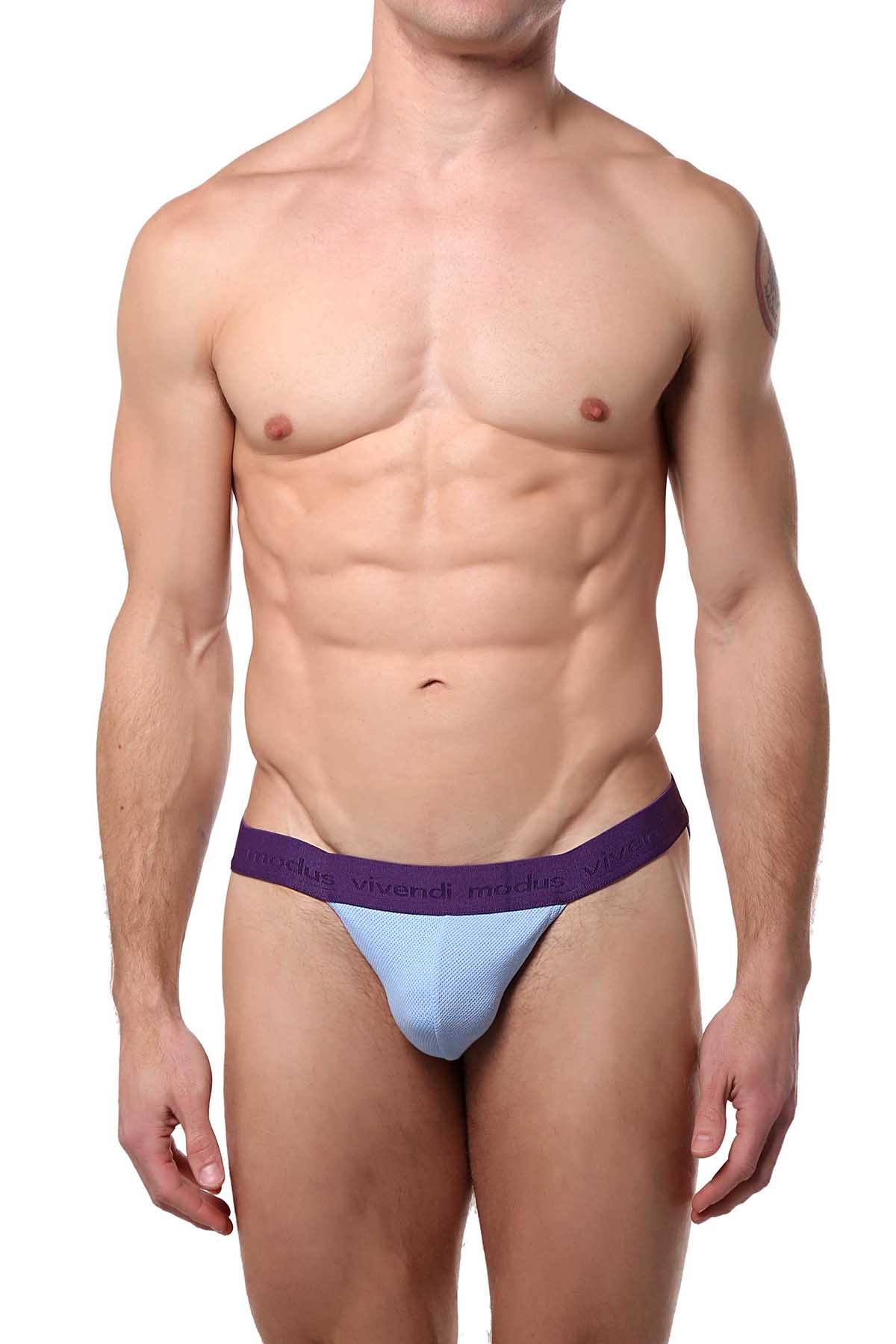 Modus Vivendi for CheapUndies Sky-Blue/Eggplant Tanga Brief