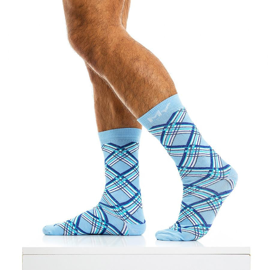 Modus Vivendi light Blue Check Line Mid Cut Socks