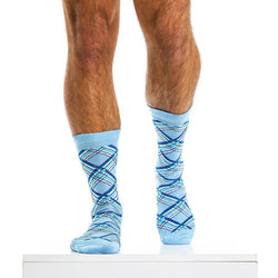 Modus Vivendi light Blue Check Line Mid Cut Socks thumbnail 2