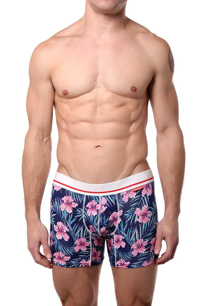 Mosmann Blue/Pink Hibiscus Florals St. Lucia Bamboo Boxer Brief