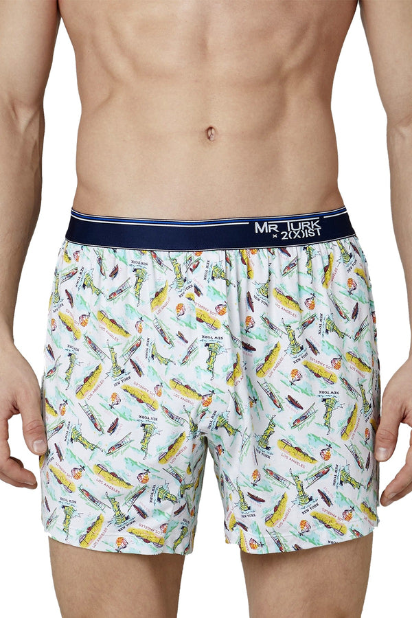 Mr.Turk x 2(X)IST White Tourist-Print Modal Slim-Fit Boxer Short