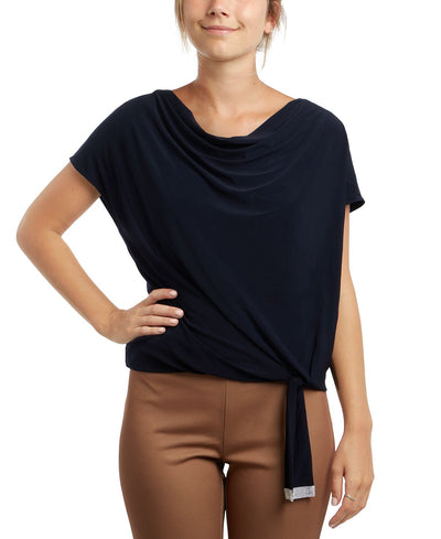 Msk Embellished-tie Cowlneck Top Navy Blue