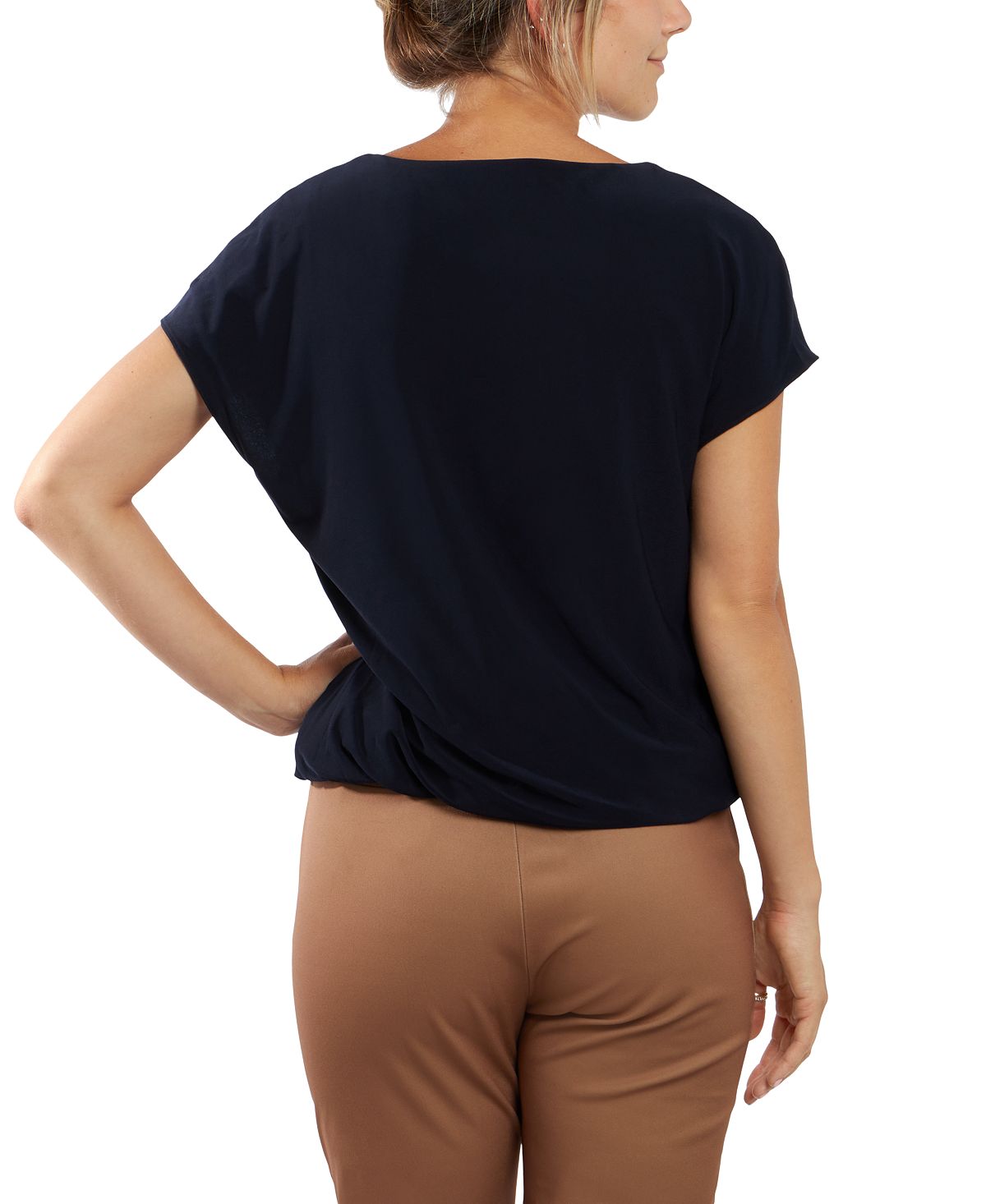 Msk Embellished-tie Cowlneck Top Navy Blue