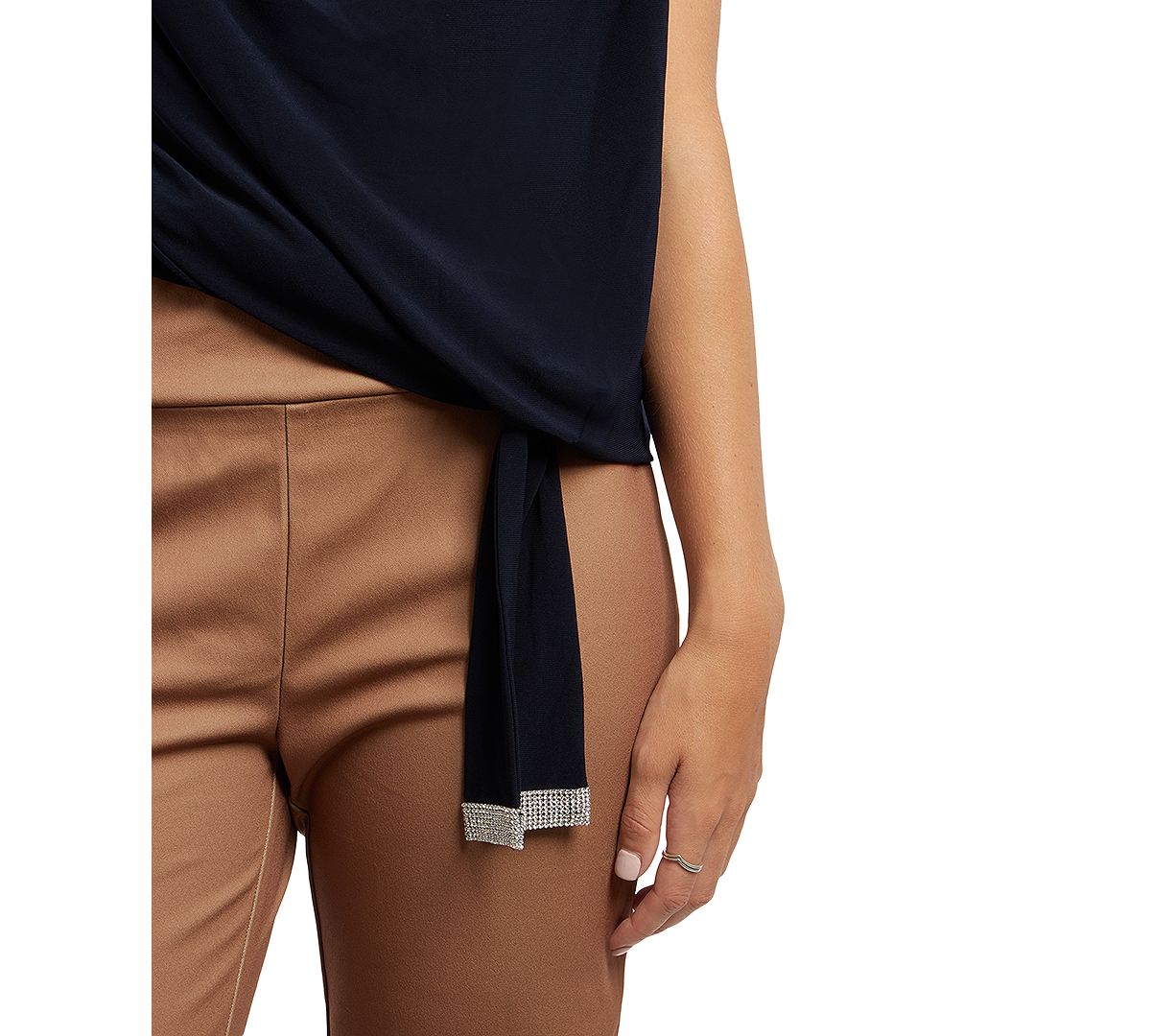 Msk Embellished-tie Cowlneck Top Navy Blue