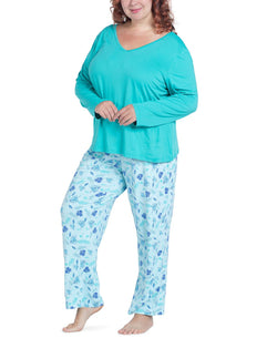 Muk Luks Cool Girl Pajama Set Greenwitht thumbnail 1