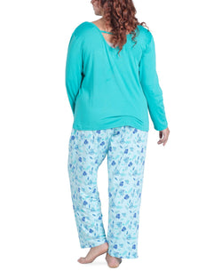Muk Luks Cool Girl Pajama Set Greenwitht thumbnail 3