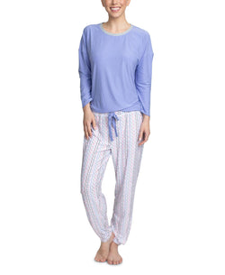Muk Luks Cool Girl Solid Top & Printed Jogger Pants Pajama Set Purple/azt thumbnail 1