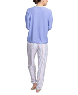 Muk Luks Cool Girl Solid Top & Printed Jogger Pants Pajama Set Purple/azt thumbnail 3