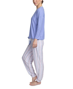 Muk Luks Cool Girl Solid Top & Printed Jogger Pants Pajama Set Purple/azt thumbnail 4