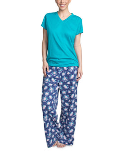 Muk Luks Knit Pajama Set Blue/floral thumbnail 1