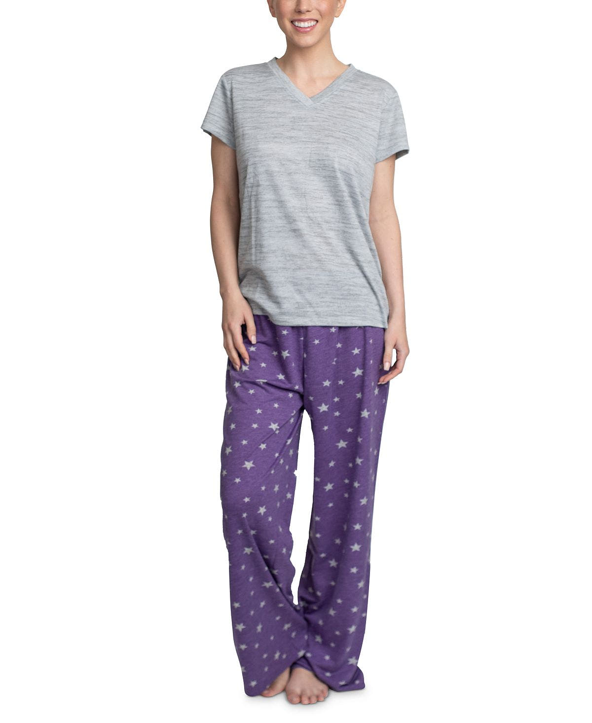 Muk Luks Knit Pajama Set Gry/star