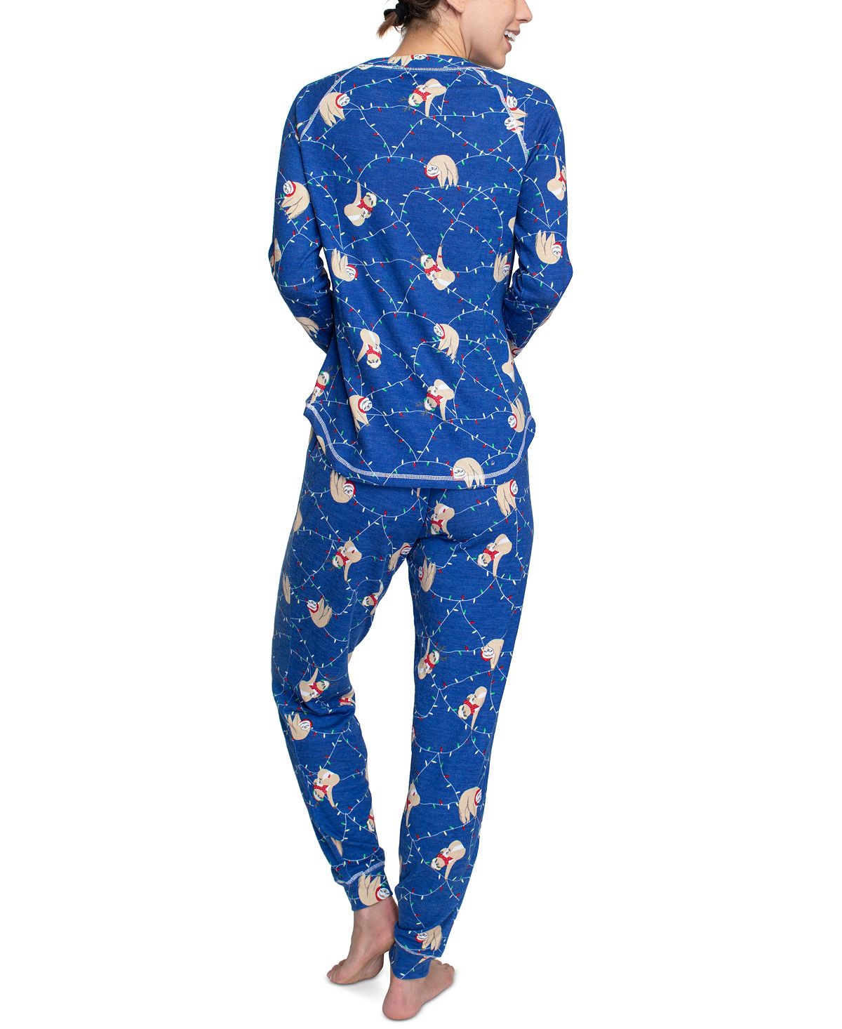Muk Luks Plus Printed Hacci Pajamas & Sleep Mask Set Sloths