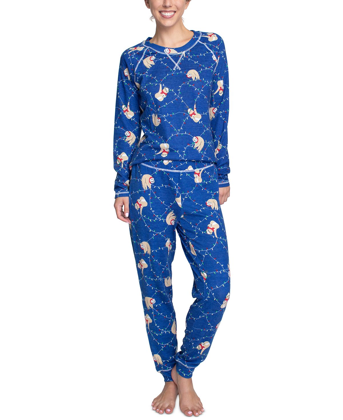 Muk Luks Plus Printed Hacci Pajamas & Sleep Mask Set Sloths