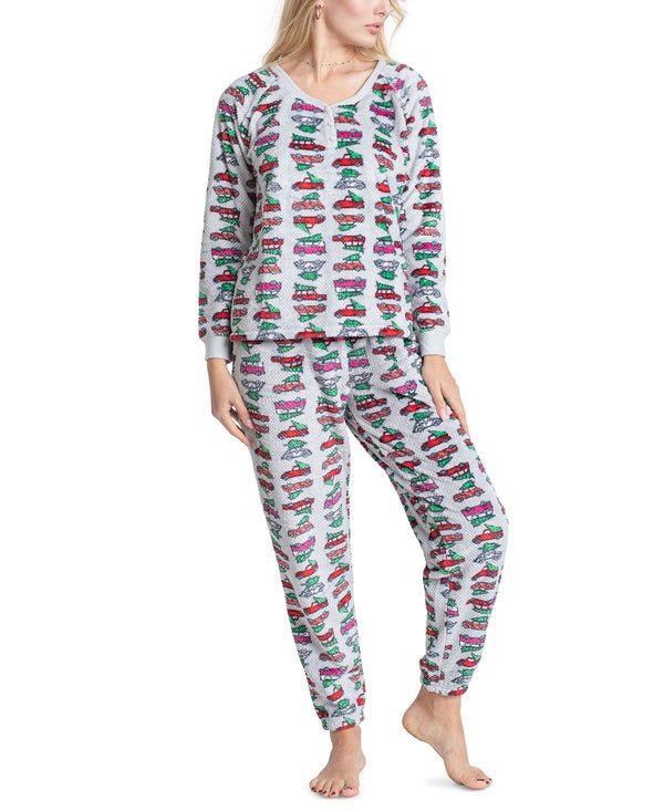 Muk Luks Printed Dimple Fleece Cozy Pajama Set Holidayvac