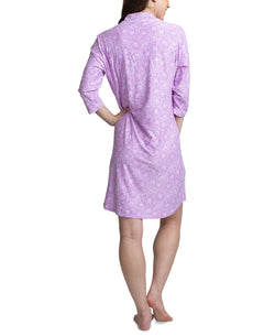 Muk Luks Printed Notch Collar Sleepshirt Nightgown Purple Floral thumbnail 2