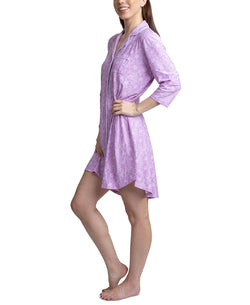 Muk Luks Printed Notch Collar Sleepshirt Nightgown Purple Floral thumbnail 3