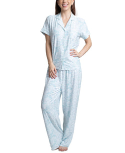 Muk Luks Printed Short Sleeve Pajama Set Mint Cloud thumbnail 1
