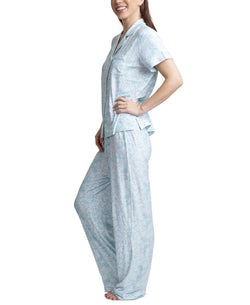 Muk Luks Printed Short Sleeve Pajama Set Mint Cloud thumbnail 3