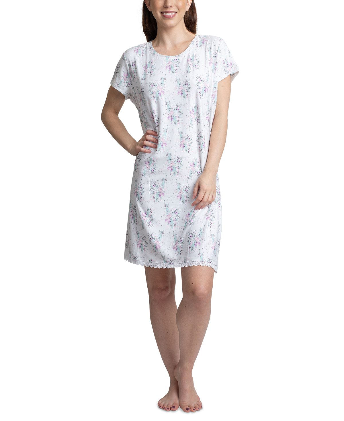 Muk Luks Printed Short Sleeve Sleepshirt Nightgown Painted Floral