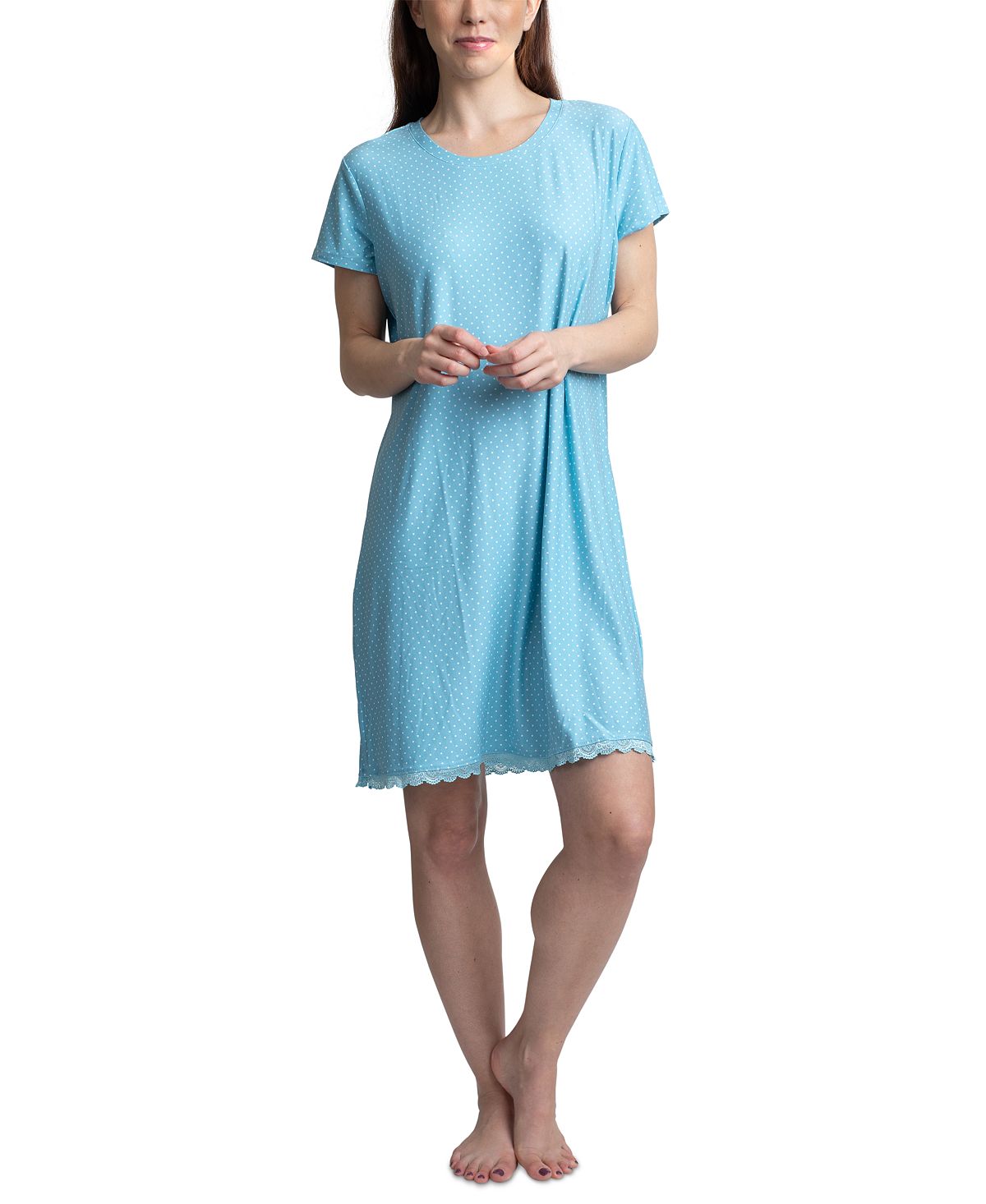 Muk Luks Printed Short Sleeve Sleepshirt Nightgown White Dot