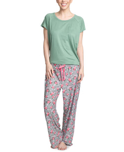 Muk Luks T-shirt & Pants Pajama Set Green And thumbnail 1