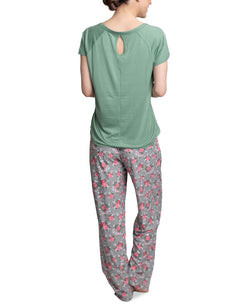 Muk Luks T-shirt & Pants Pajama Set Green And thumbnail 2