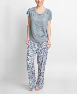 Muk Luks T-shirt & Pants Pajama Set Gry And Le thumbnail 1