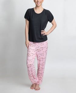Muk Luks T-shirt & Printed Pants Pajama Set Black And Dogs thumbnail 1