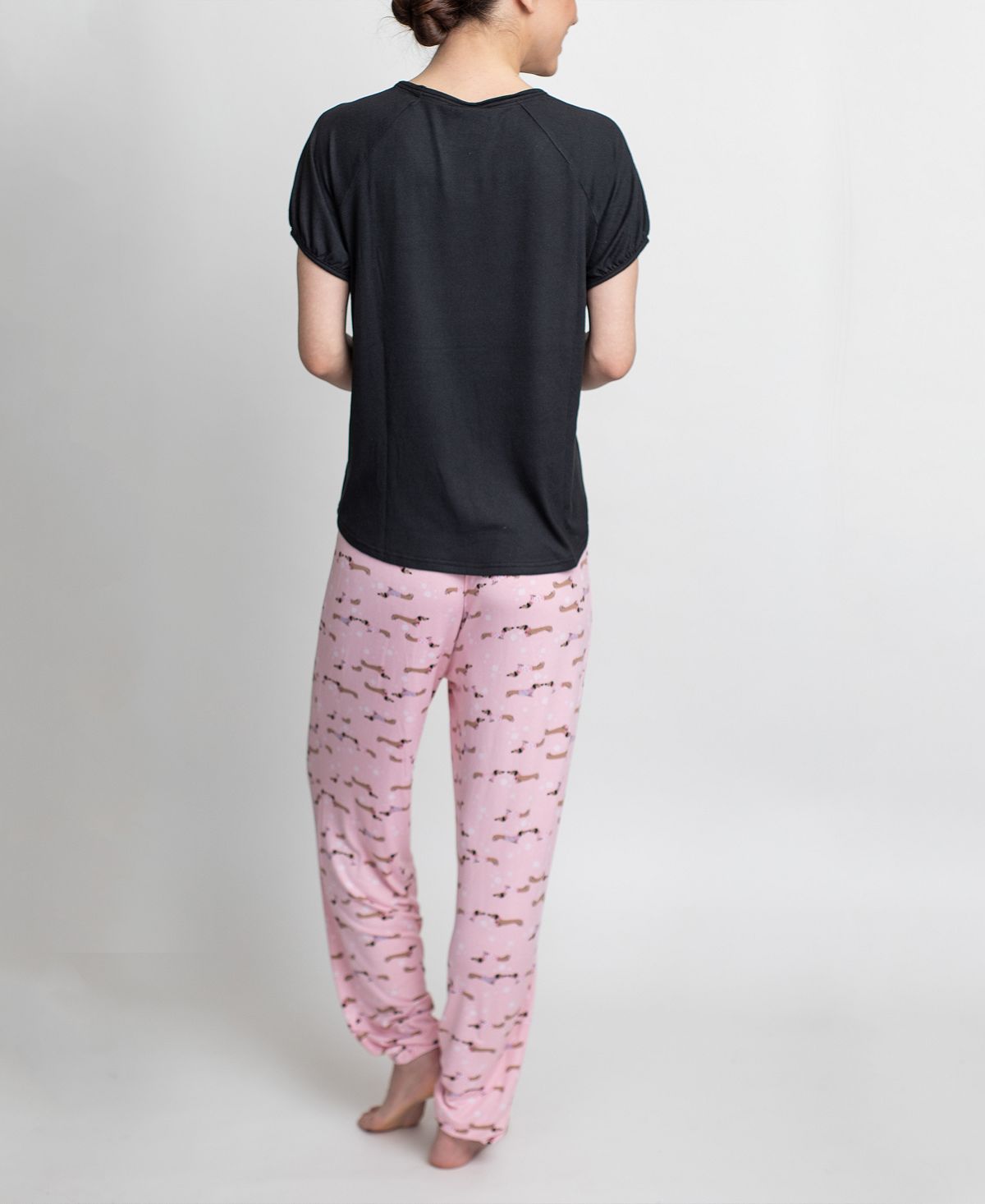 Muk Luks T-shirt & Printed Pants Pajama Set Black And Dogs