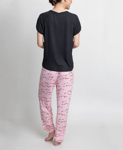 Muk Luks T-shirt & Printed Pants Pajama Set Black And Dogs thumbnail 3