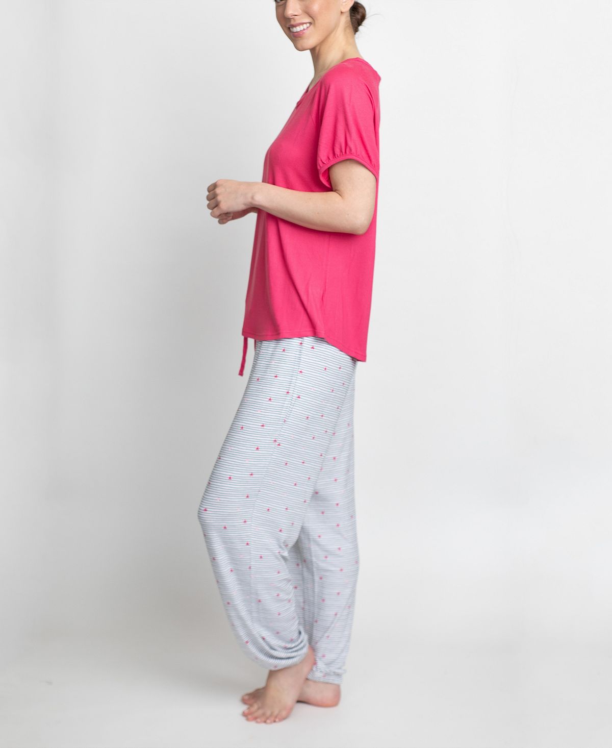 Muk Luks T-shirt & Printed Pants Pajama Set Pink And Stripe