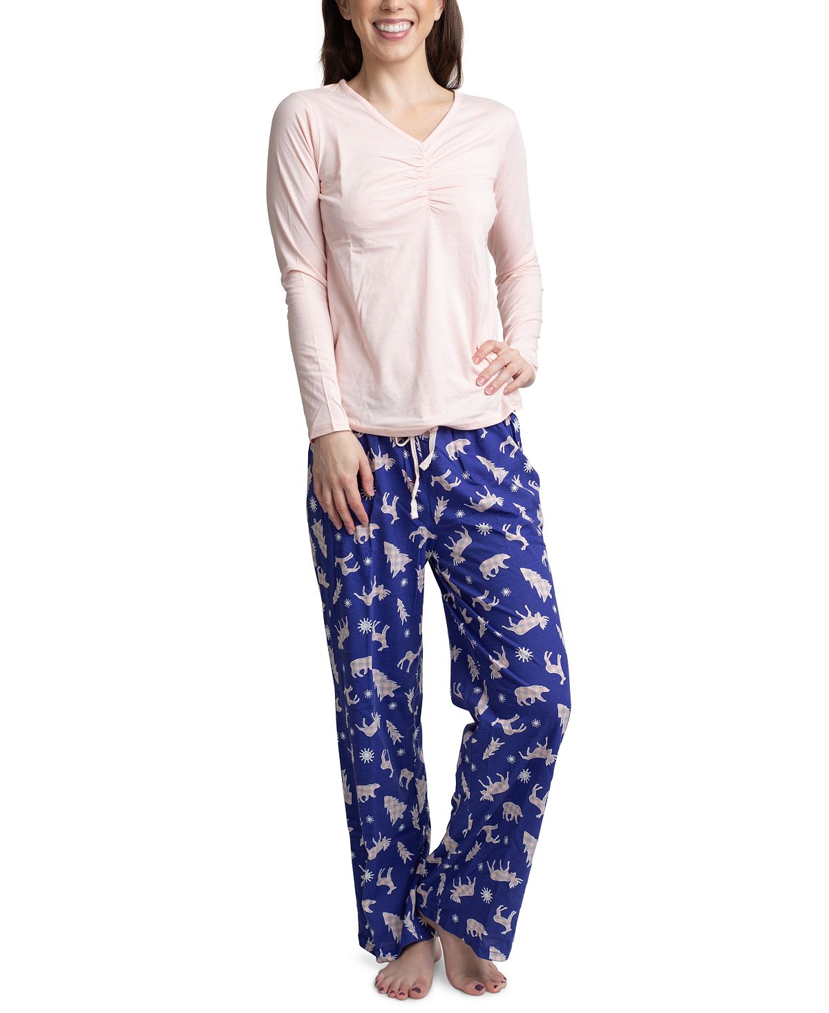 Muk Luks Top Pants & Boxer Shorts 3pc Pajama Gift Set Pink Tree