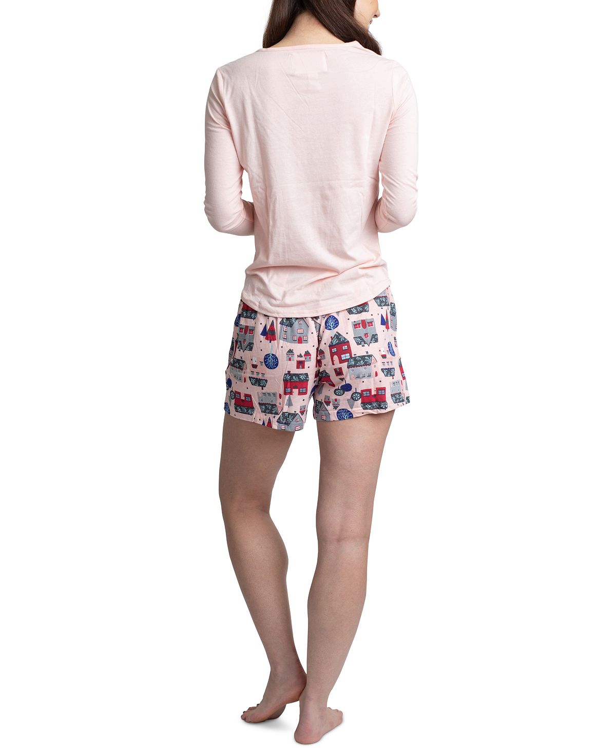 Muk Luks Top Pants & Boxer Shorts 3pc Pajama Gift Set Pink Tree