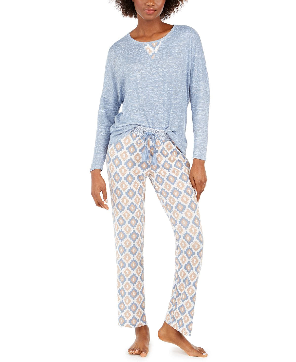 Muk Luks Wo Heathered Top & Printed Pants Pajama Set Ivo/bue Geo