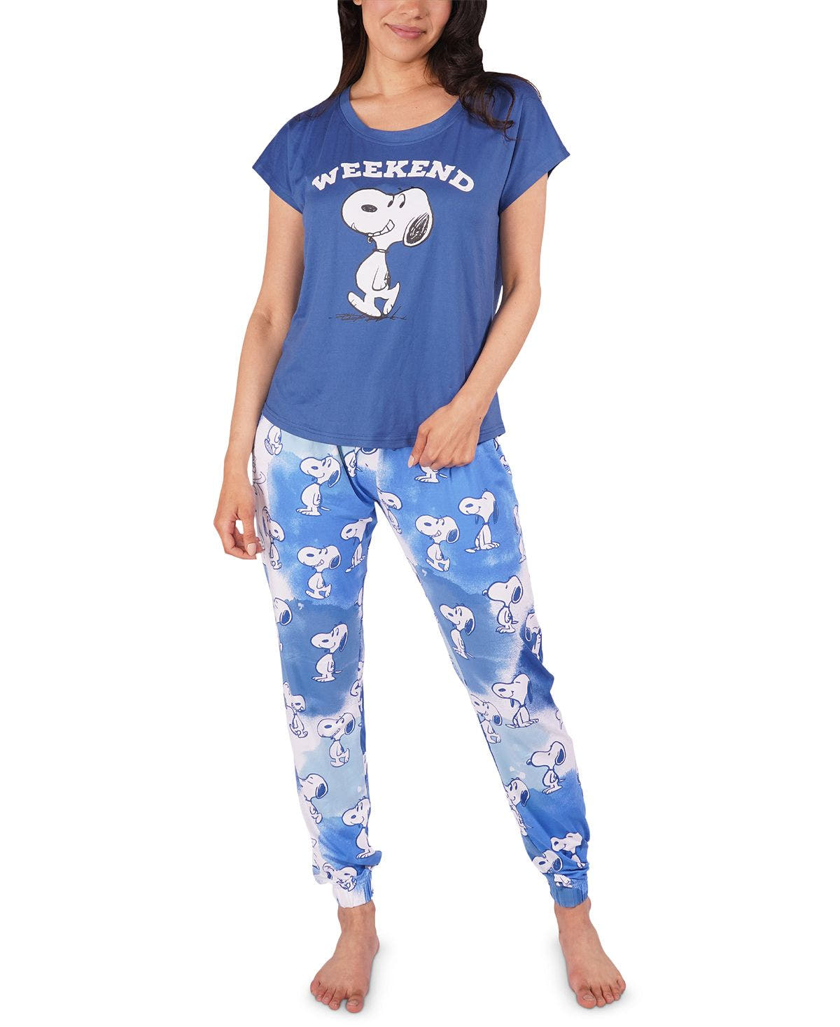 Munki Munki Snoopy Tee Shirt And Tie-dye Jogger Pajama Lounge Set Blue