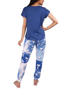Munki Munki Snoopy Tee Shirt And Tie-dye Jogger Pajama Lounge Set Blue thumbnail 2