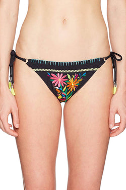 Nanette By Nanette Lepore Isla Marietas Embroidered Sidetie Bikini Bottom in Black thumbnail 2