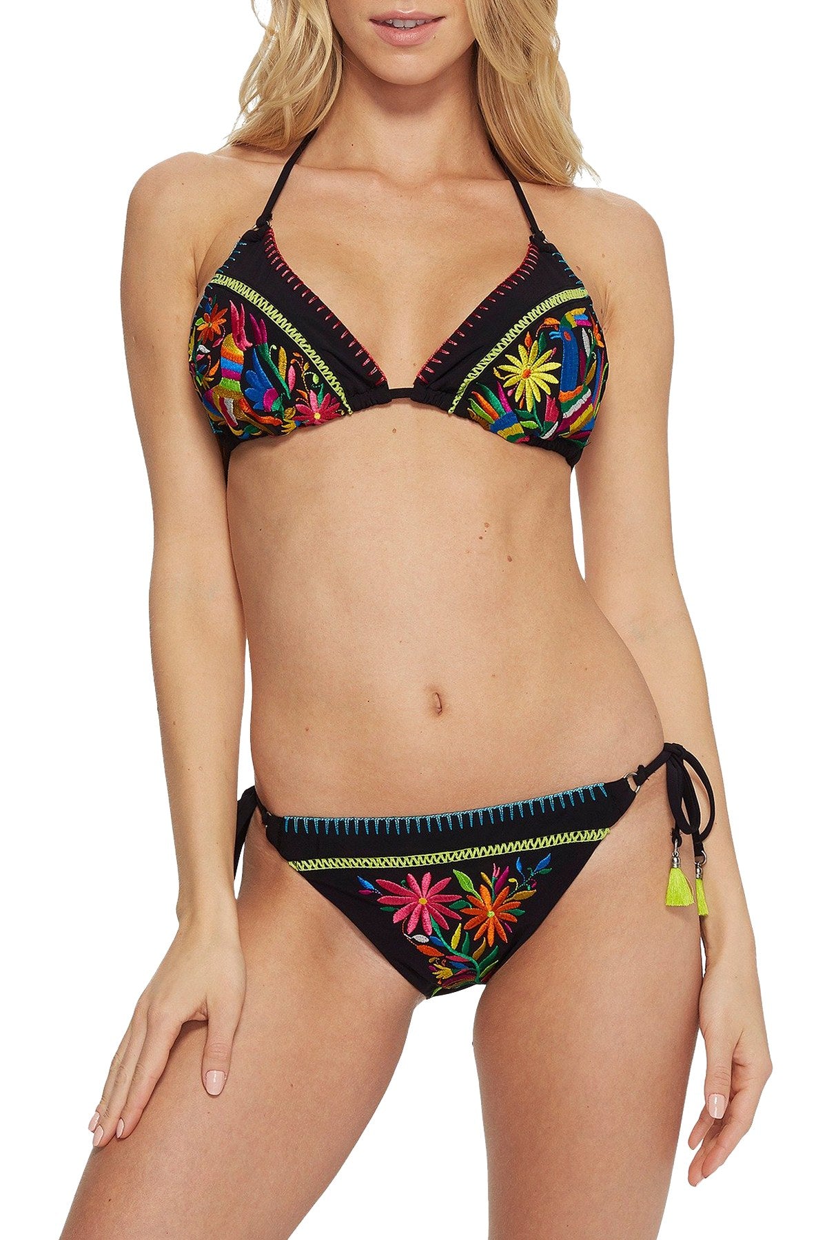 Nanette By Nanette Lepore Isla Marietas Embroidered Sidetie Bikini Bottom in Black