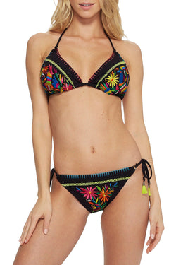 Nanette By Nanette Lepore Isla Marietas Embroidered Sidetie Bikini Bottom in Black thumbnail 4