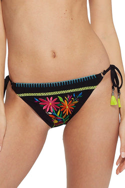 Nanette By Nanette Lepore Isla Marietas Embroidered Sidetie Bikini Bottom in Black thumbnail 3