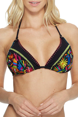 Nanette by Nanette Lepore Isla Marietas Embroidered Halter Bikini Top in Black thumbnail 3