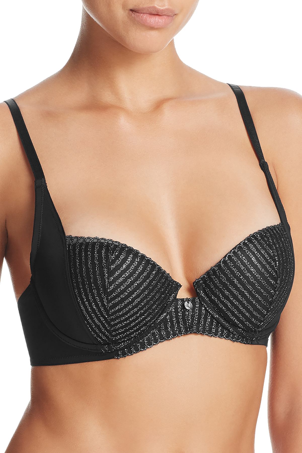 Natori Black Shine Imperial Contour Embroidered Underwire Demi Bra