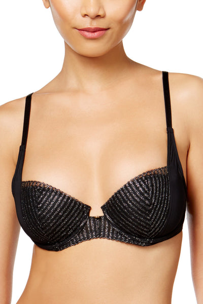 Natori Black Shine Imperial Contour Embroidered Underwire Demi Bra